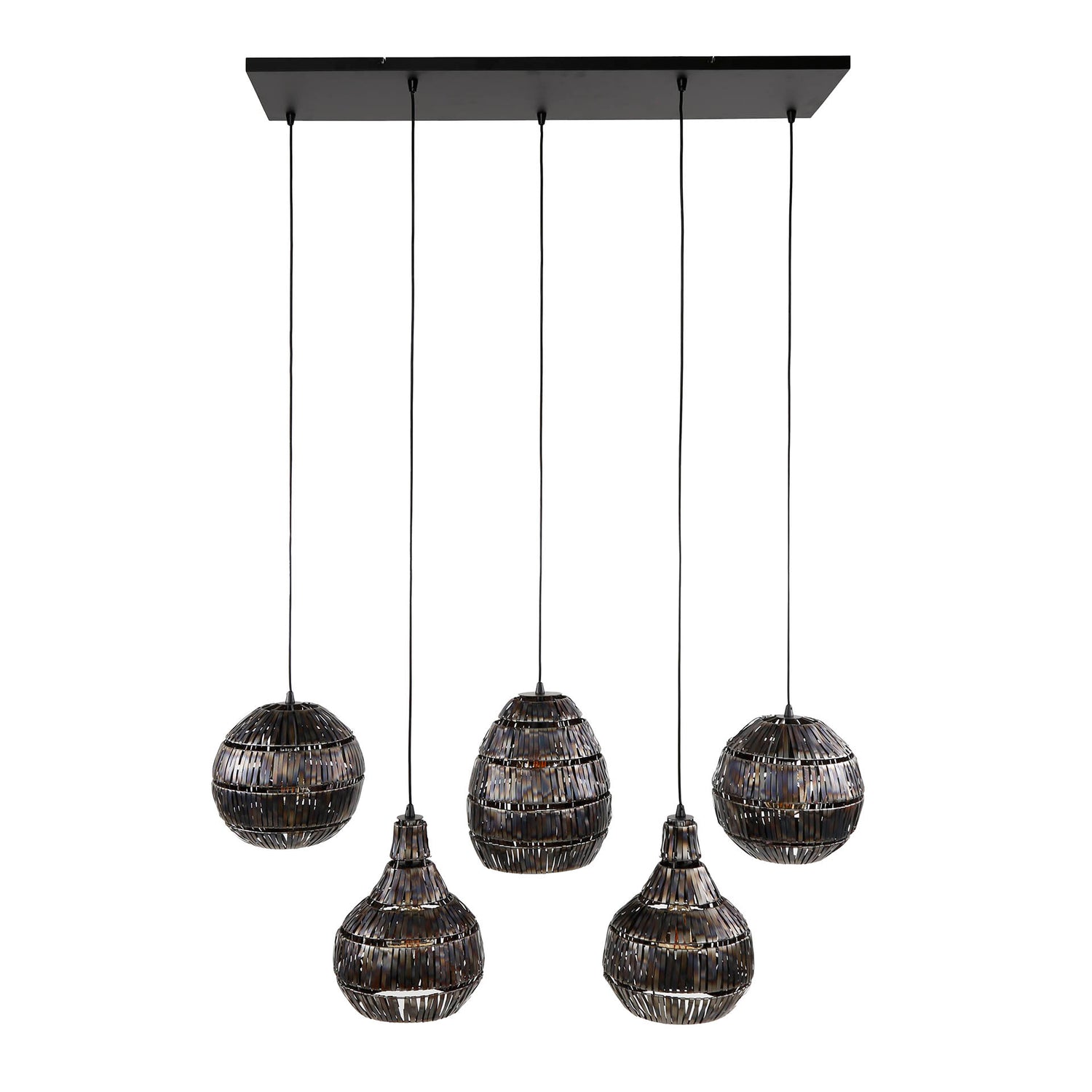 Hanglamp met 5 Lampen strip multi shade - 130x30x150 cm - Zwart Bruin