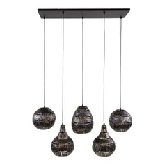 Hanglamp met 5 Lampen strip multi shade - 130x30x150 cm - Zwart Bruin