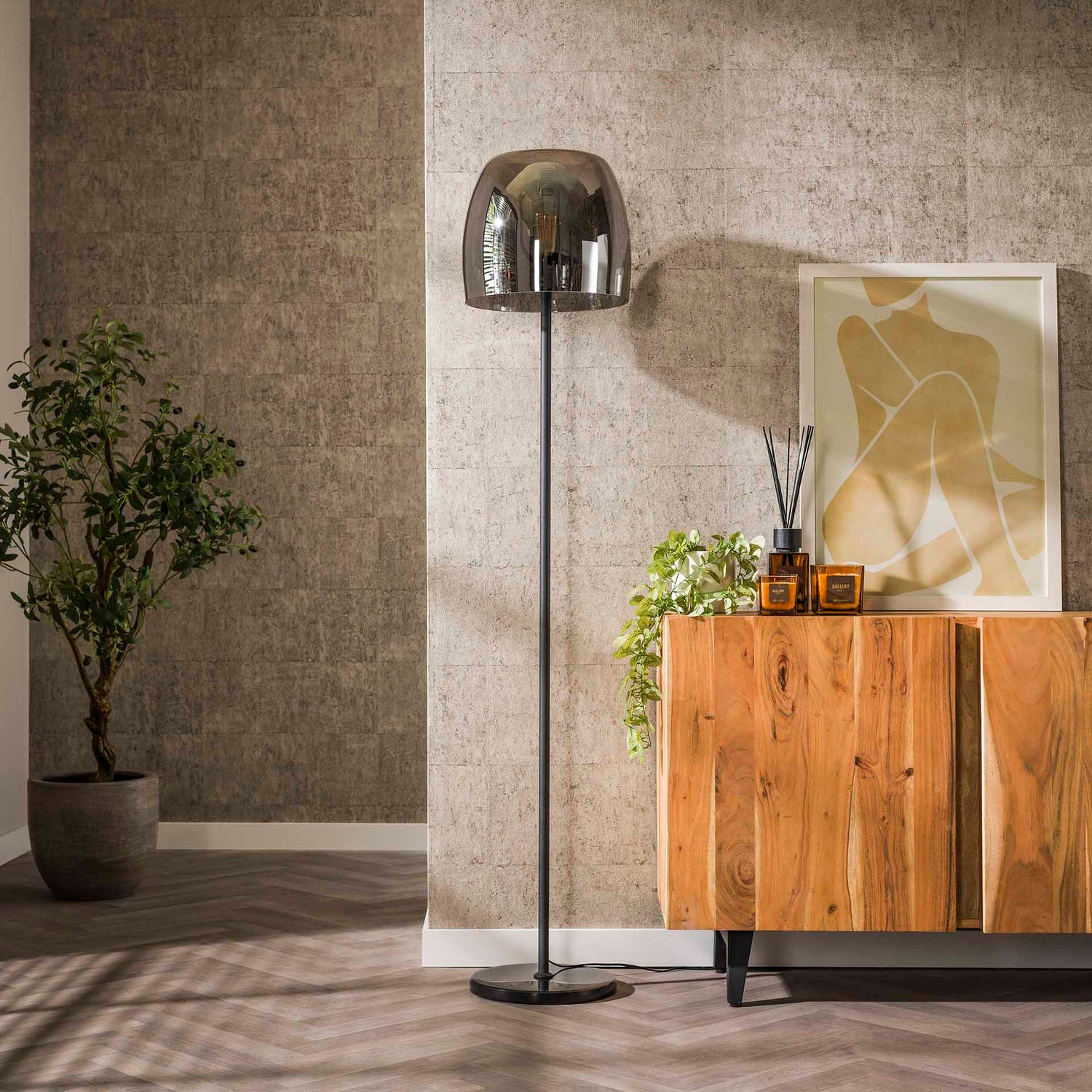 Vloerlamp met 1 lamp drift glass - 35x35x170 cm - Smoke Grey - Glas