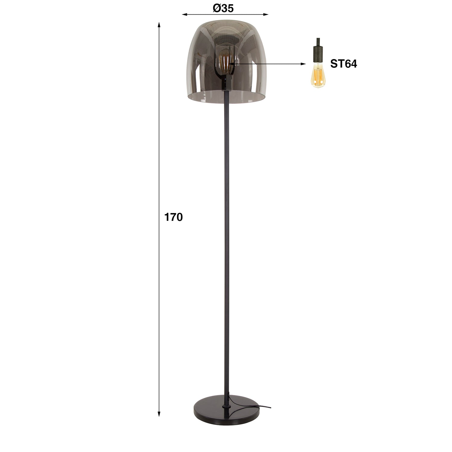 Vloerlamp met 1 lamp drift glass - 35x35x170 cm - Smoke Grey - Glas