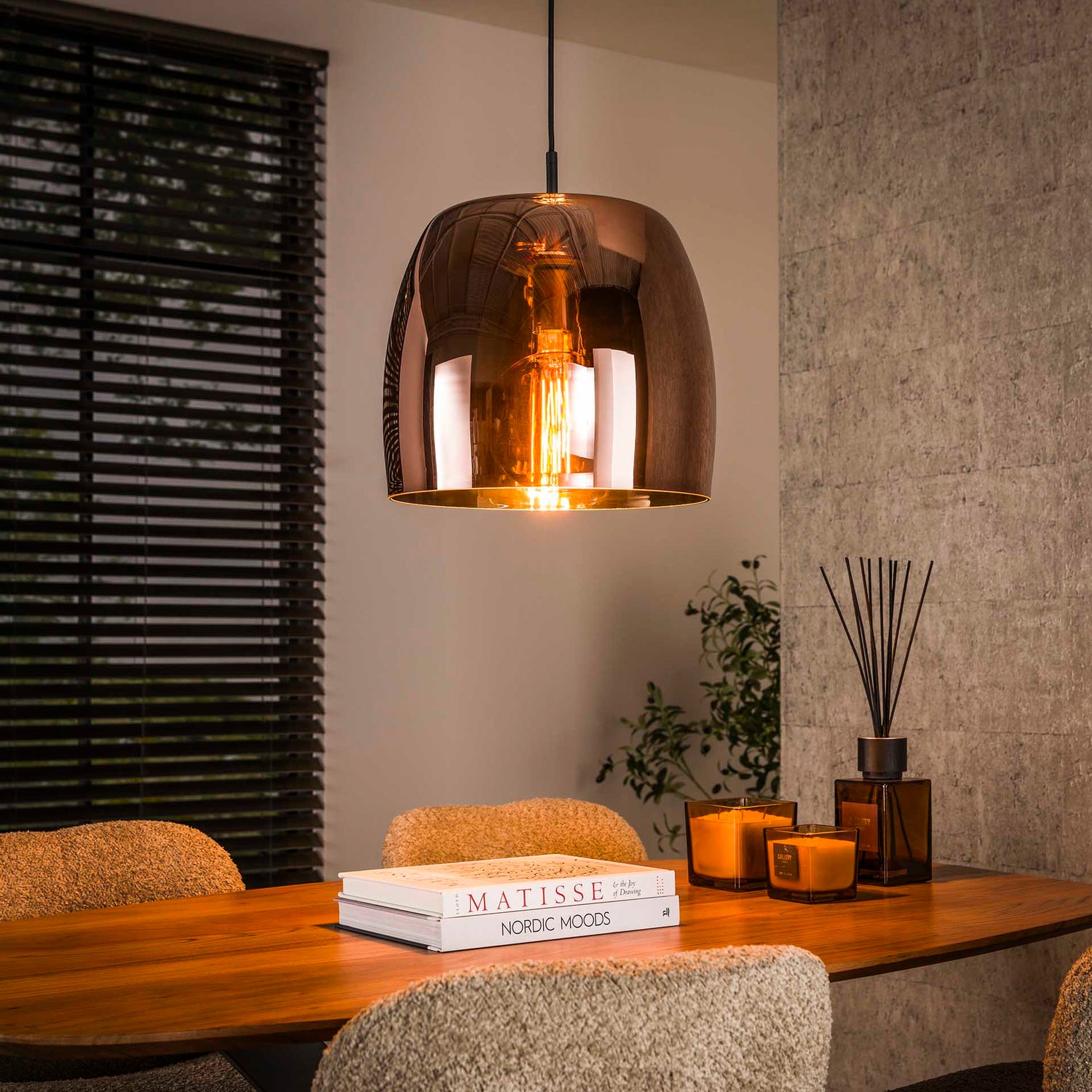 Hanglamp met 1 lamp drift glass - 35x35x150 cm - Copper Color - Glas