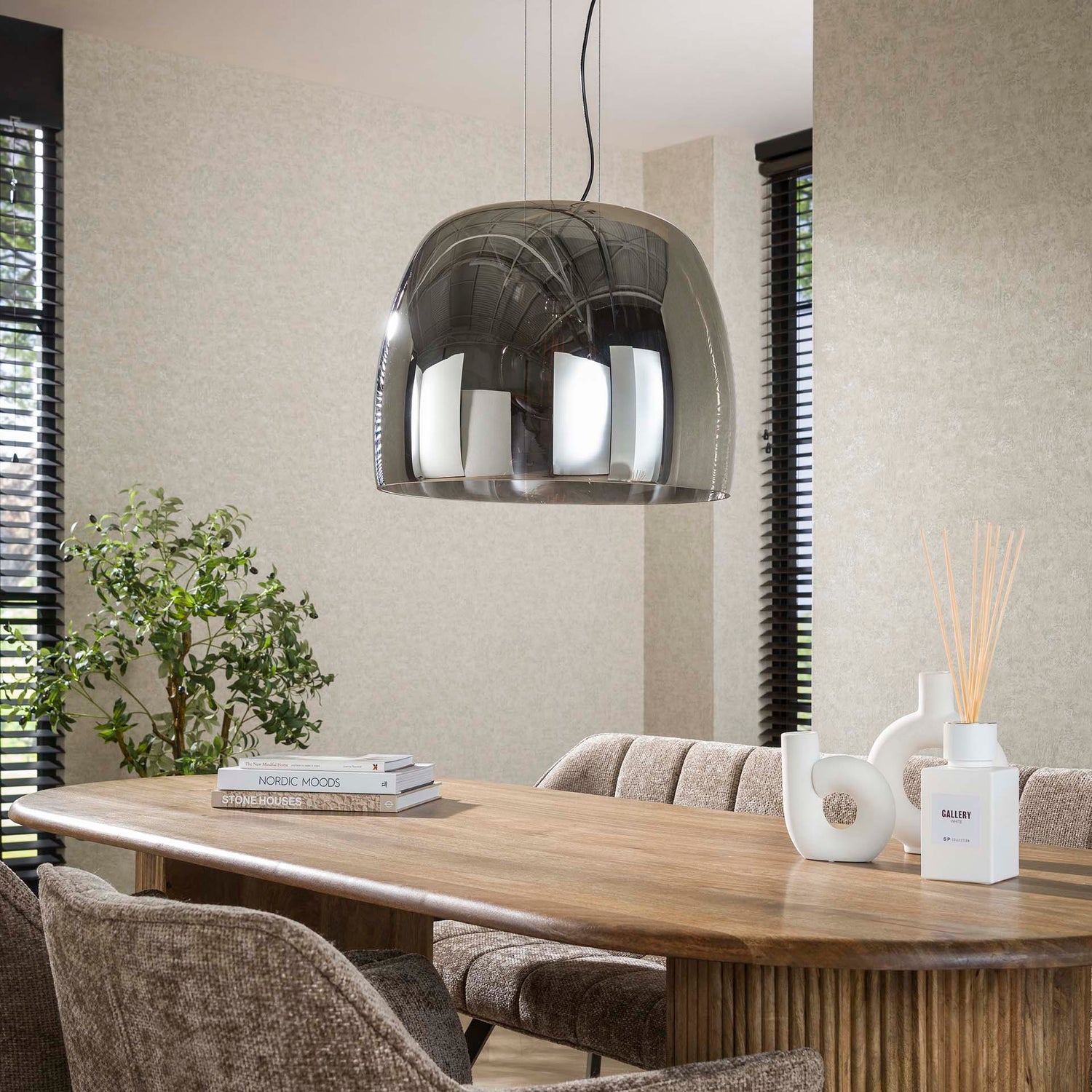 Hanglamp met 1 lamp drift XL glass - 48x48x150 cm - Smoke Grey - Glas