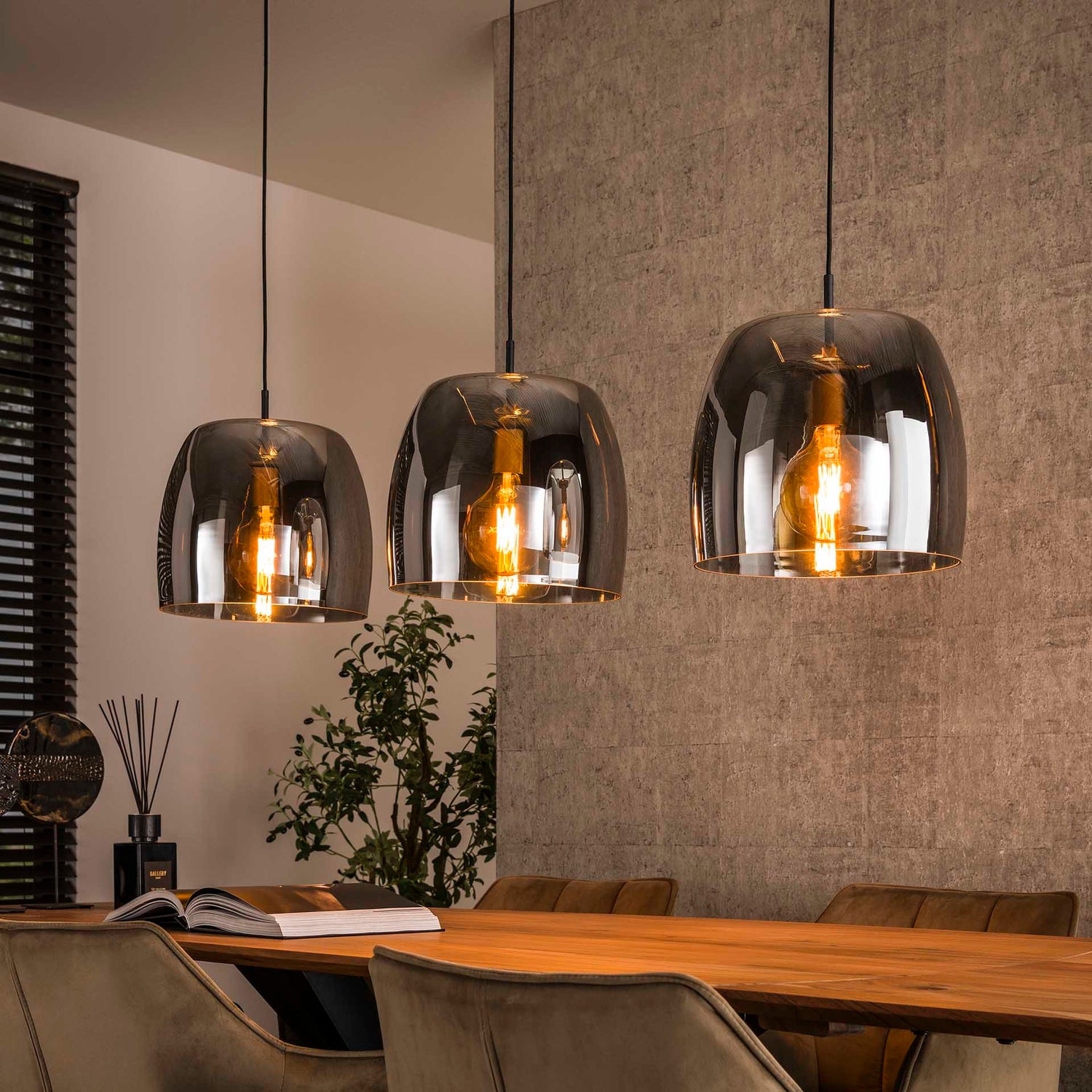 Hanglamp met 3 Lampen drift glass - 145x35x150 cm - Smoke Grey - Glas