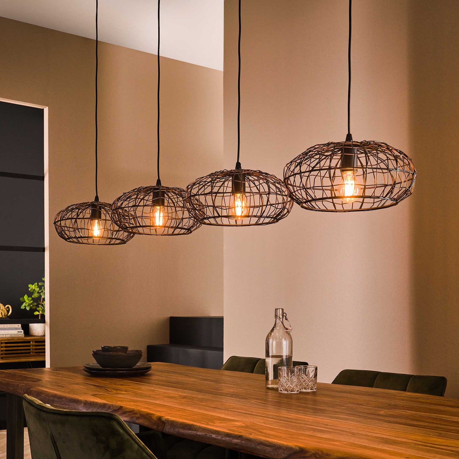 Hanglamp met 4 Lampen Connect XL - 170x34x150 cm - Zwart Bruin