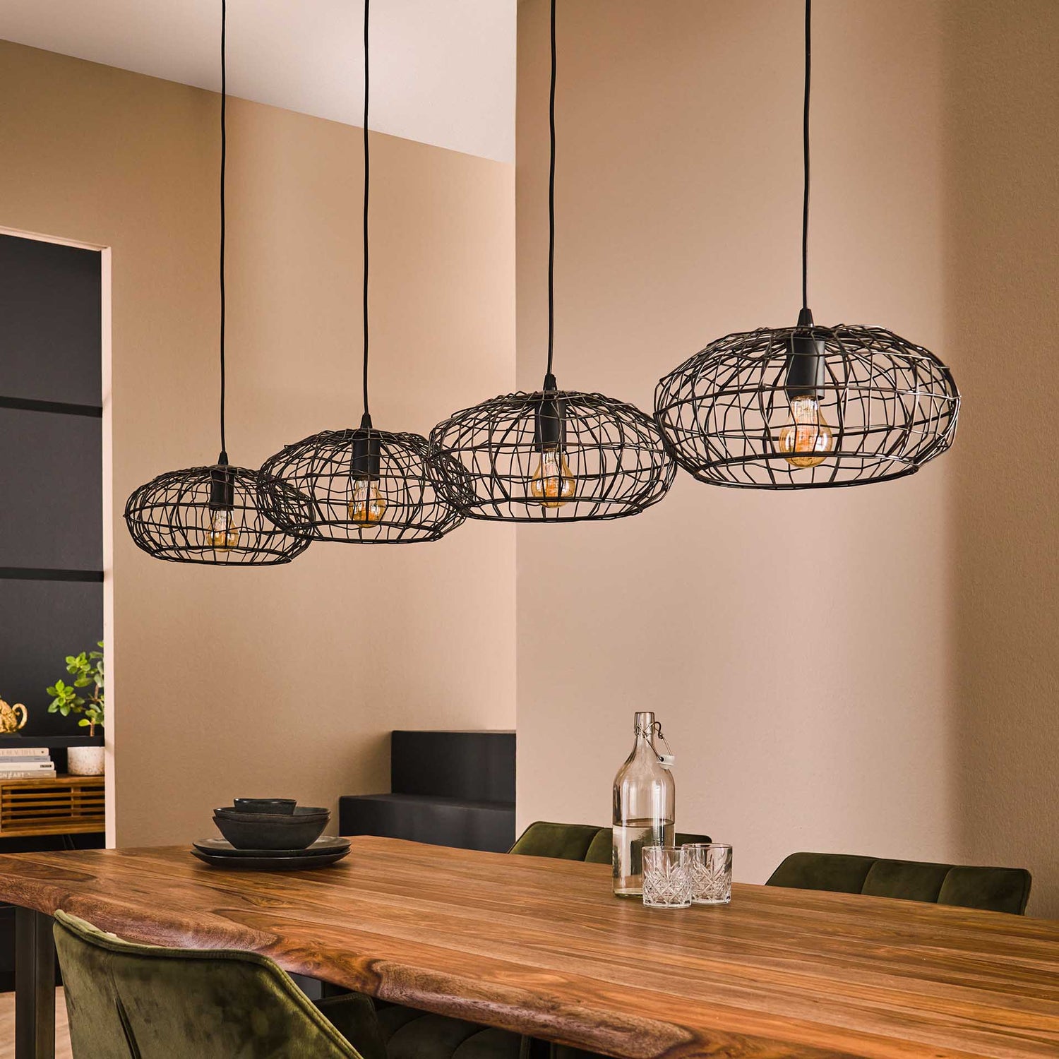 Hanglamp met 4 Lampen Connect XL - 170x34x150 cm - Zwart Bruin