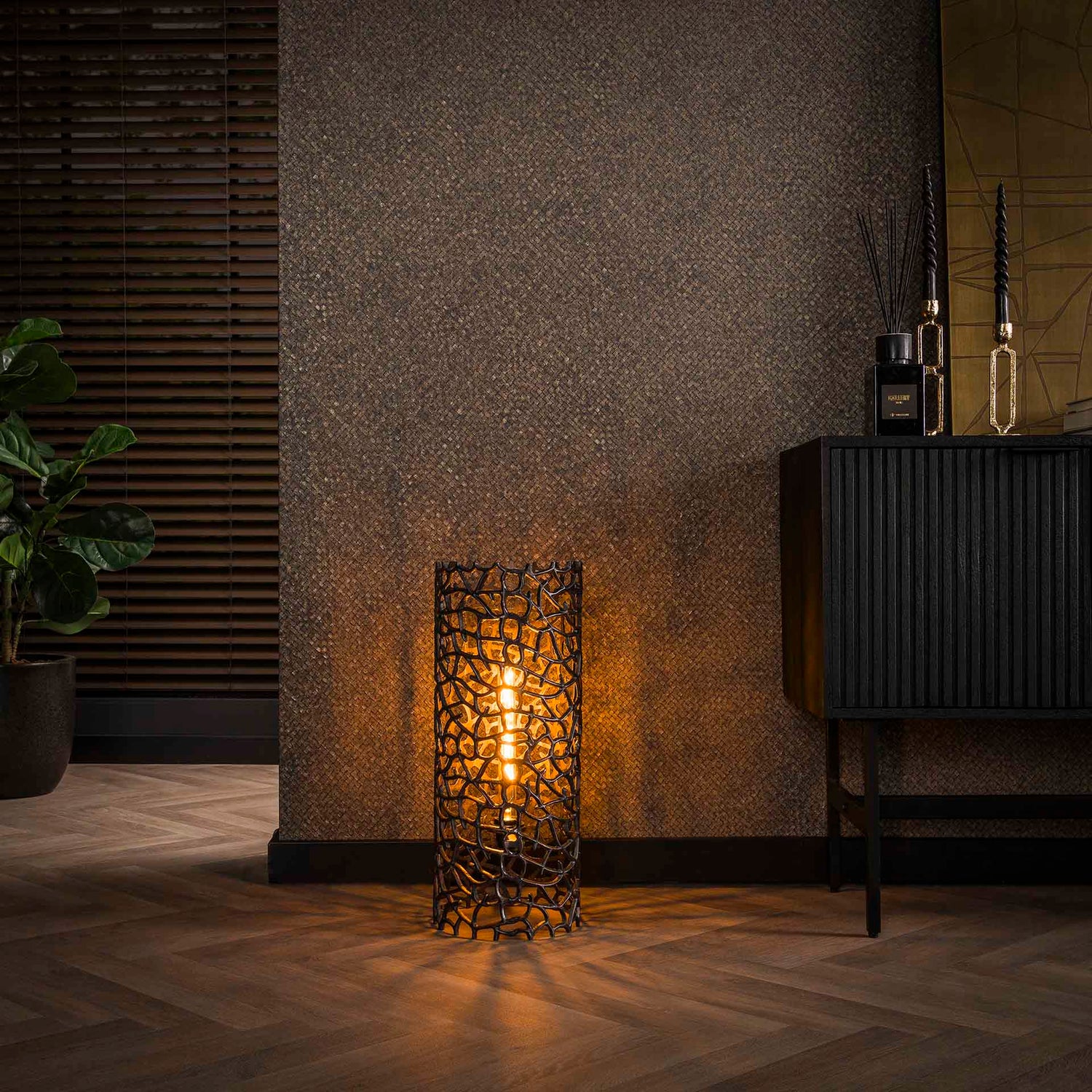 Vloerlamp Ø25 Weaver Cylinder - 25x25x61 cm - Zwart Nikkel