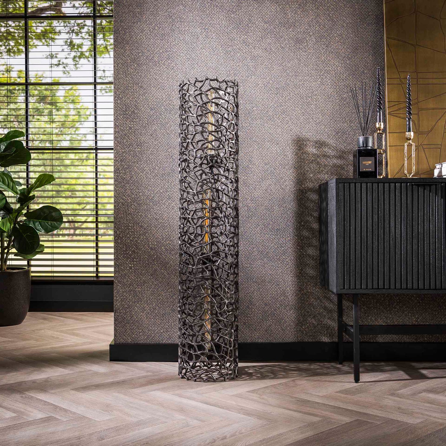 Vloerlamp Ø25 Weaver Cylinder XL - 25x25x122 cm - Zwart Nikkel