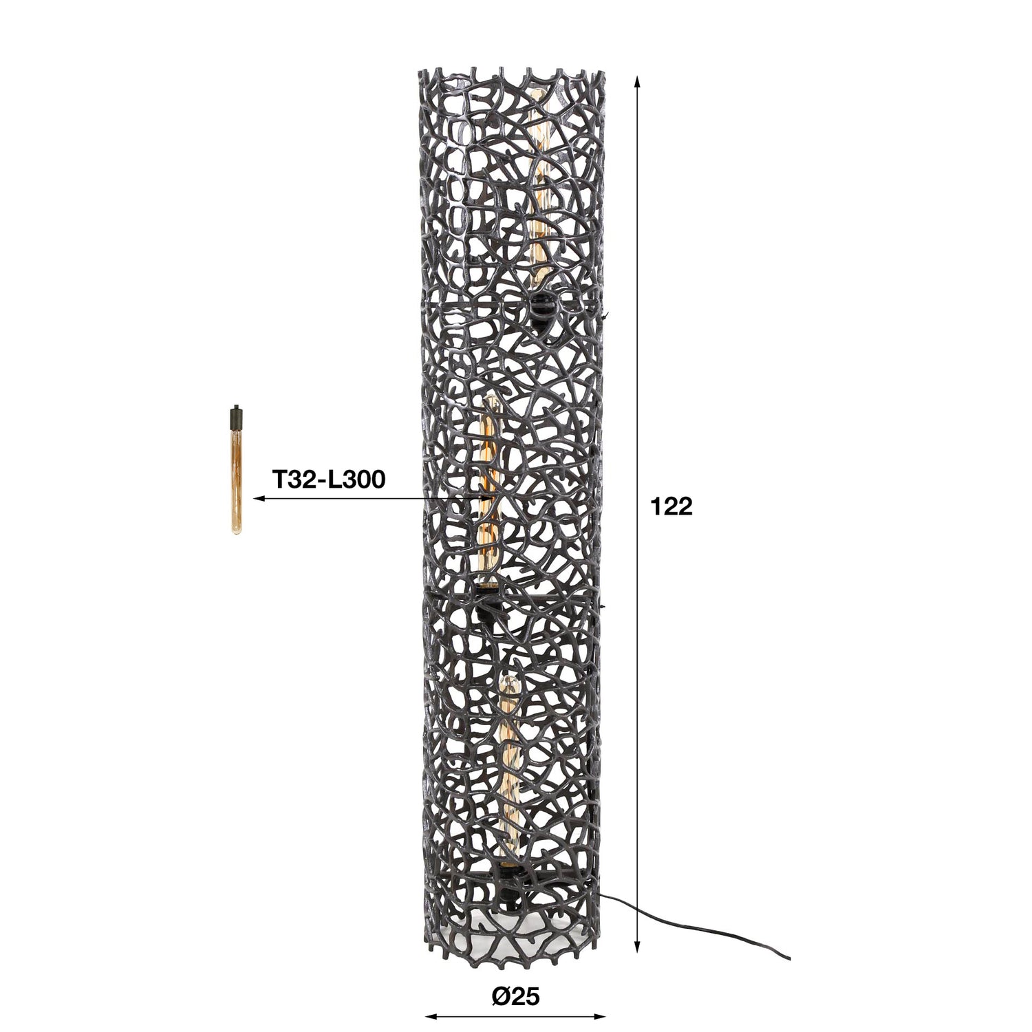Vloerlamp Ø25 Weaver Cylinder XL - 25x25x122 cm - Zwart Nikkel