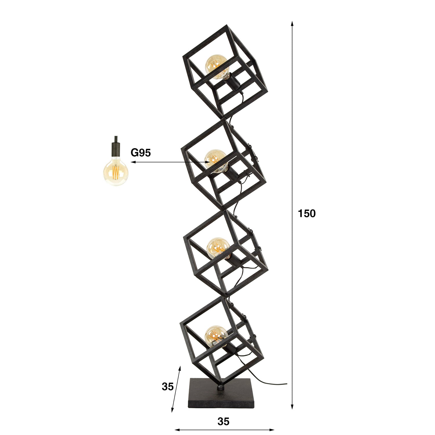 Vloerlamp 4L Kubus - 35x35x150 cm - Charcoal
