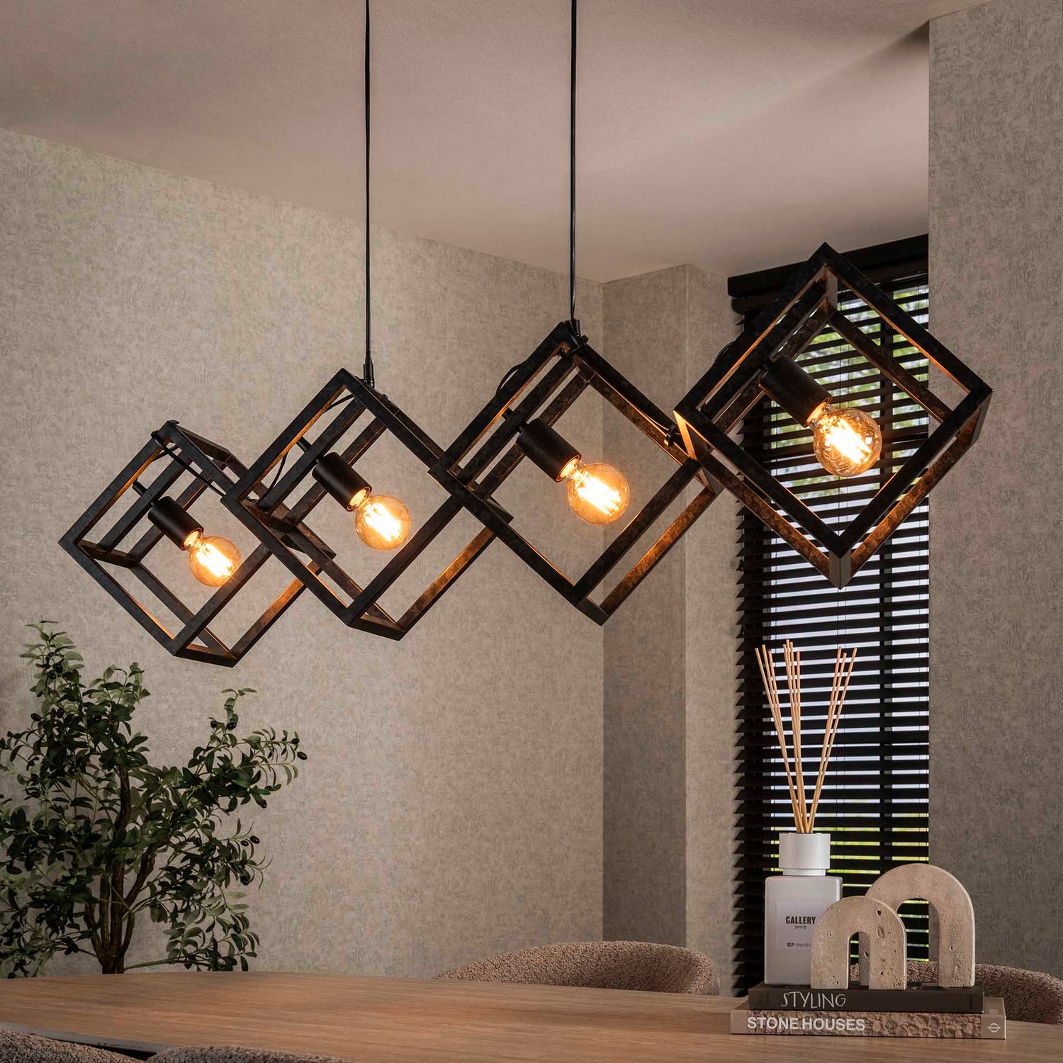 Hanglamp met 4 Lampen Kubus - 150x35x150 cm - Charcoal