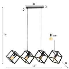 Hanglamp met 4 Lampen Kubus - 150x35x150 cm - Charcoal