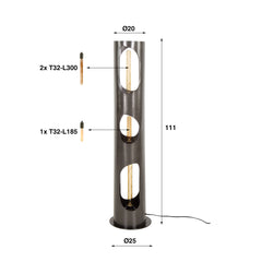 Vloerlamp Ø25 Organic Cylinder L - 25x25x111 cm - Zwart Nikkel