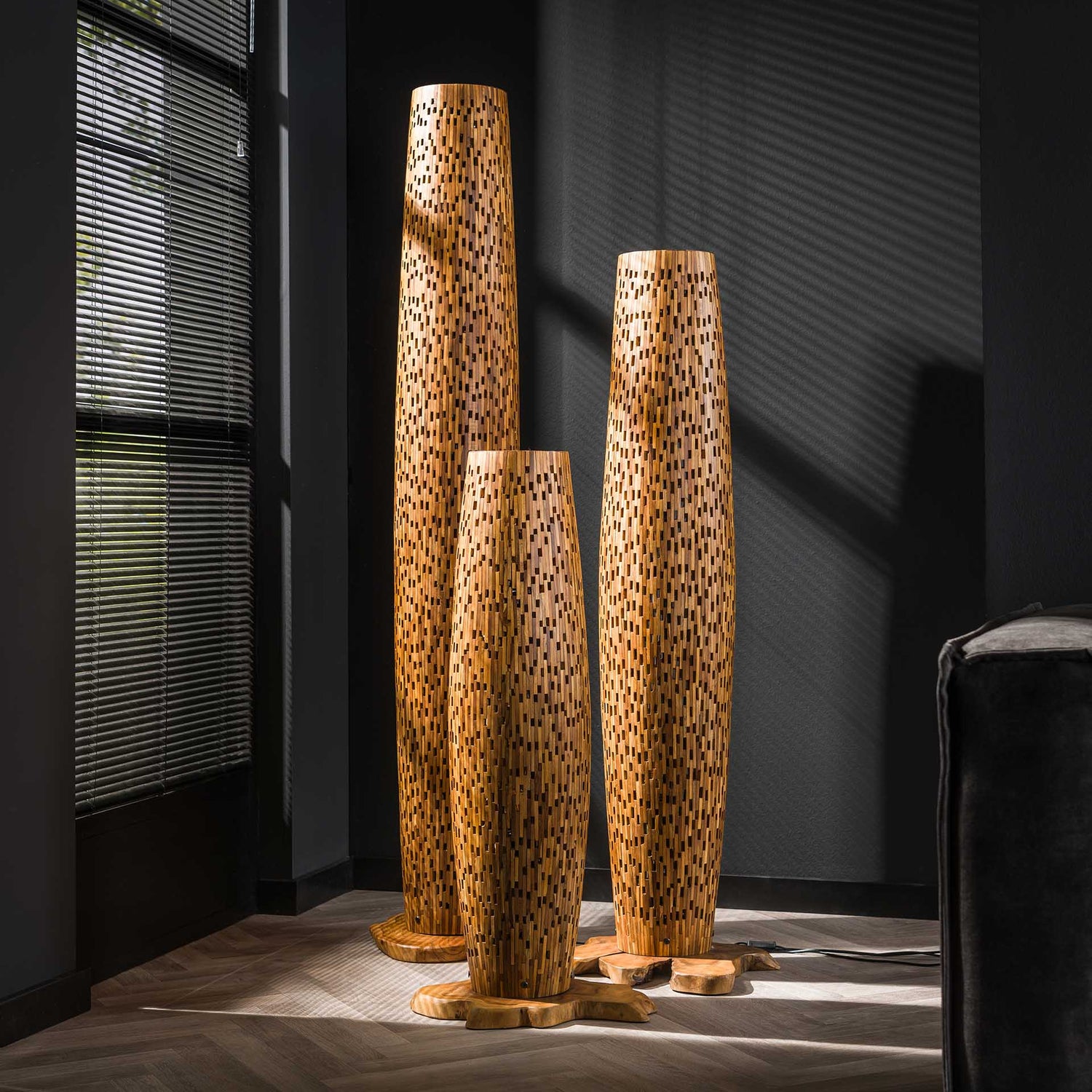 Vloerlamp M Bars - 40x40x145 cm - Teakhout