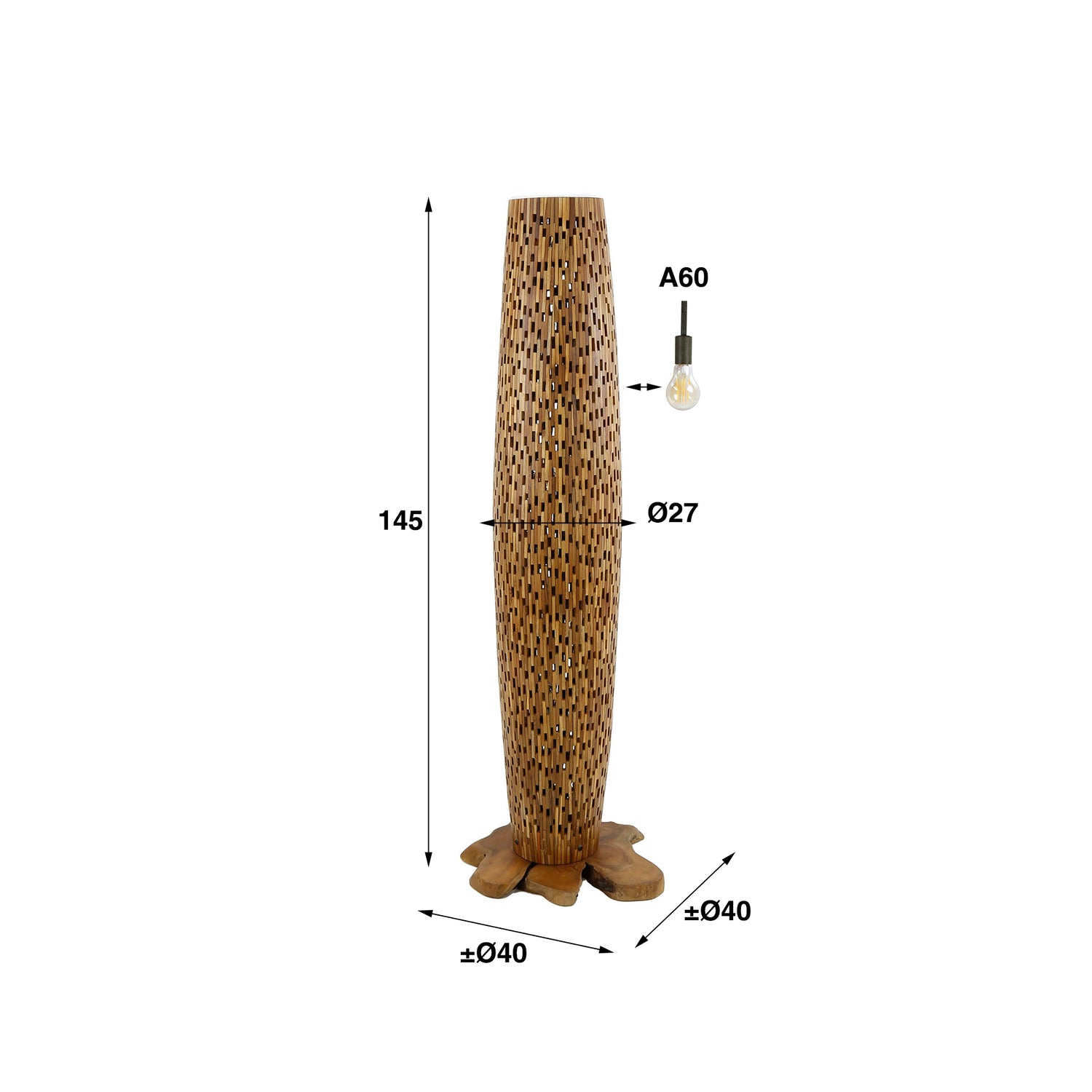 Vloerlamp M Bars - 40x40x145 cm - Teakhout