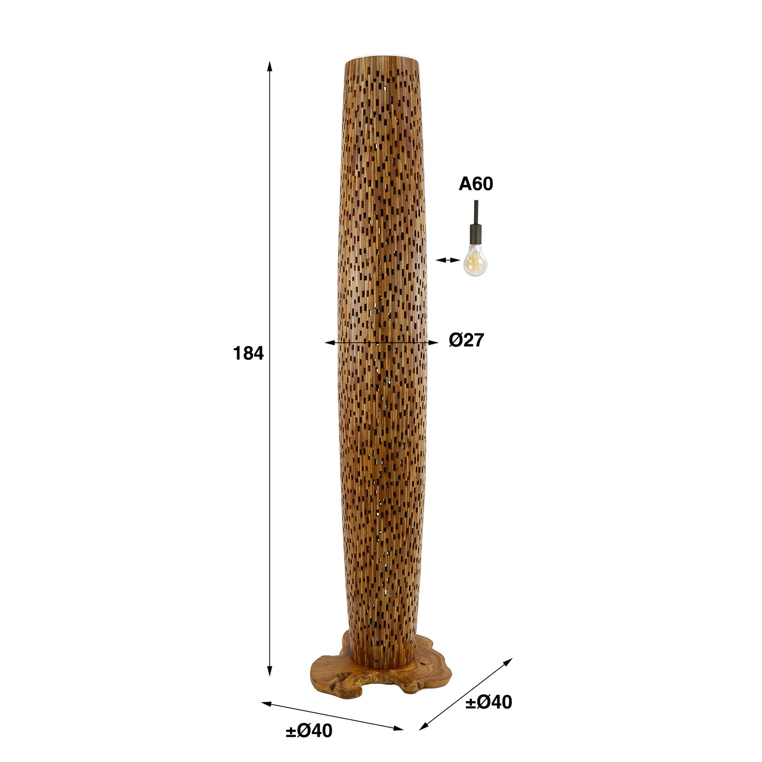 Vloerlamp L Bars - 40x40x184 cm - Teakhout