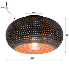 Plafondlamp Ø35 Disk Punch - 35x35x20 cm - Zwart Bruin