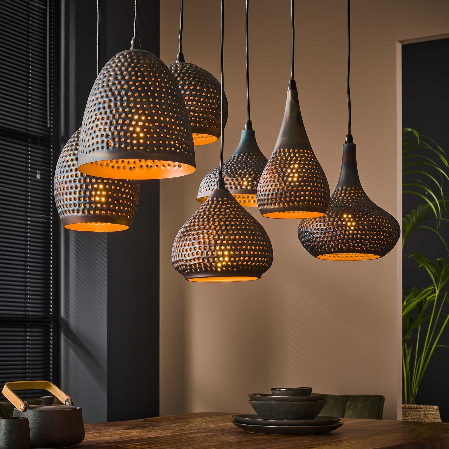 Hanglamp met 7 Lampen Punch Mix - 100x45x150 cm - Zwart Bruin