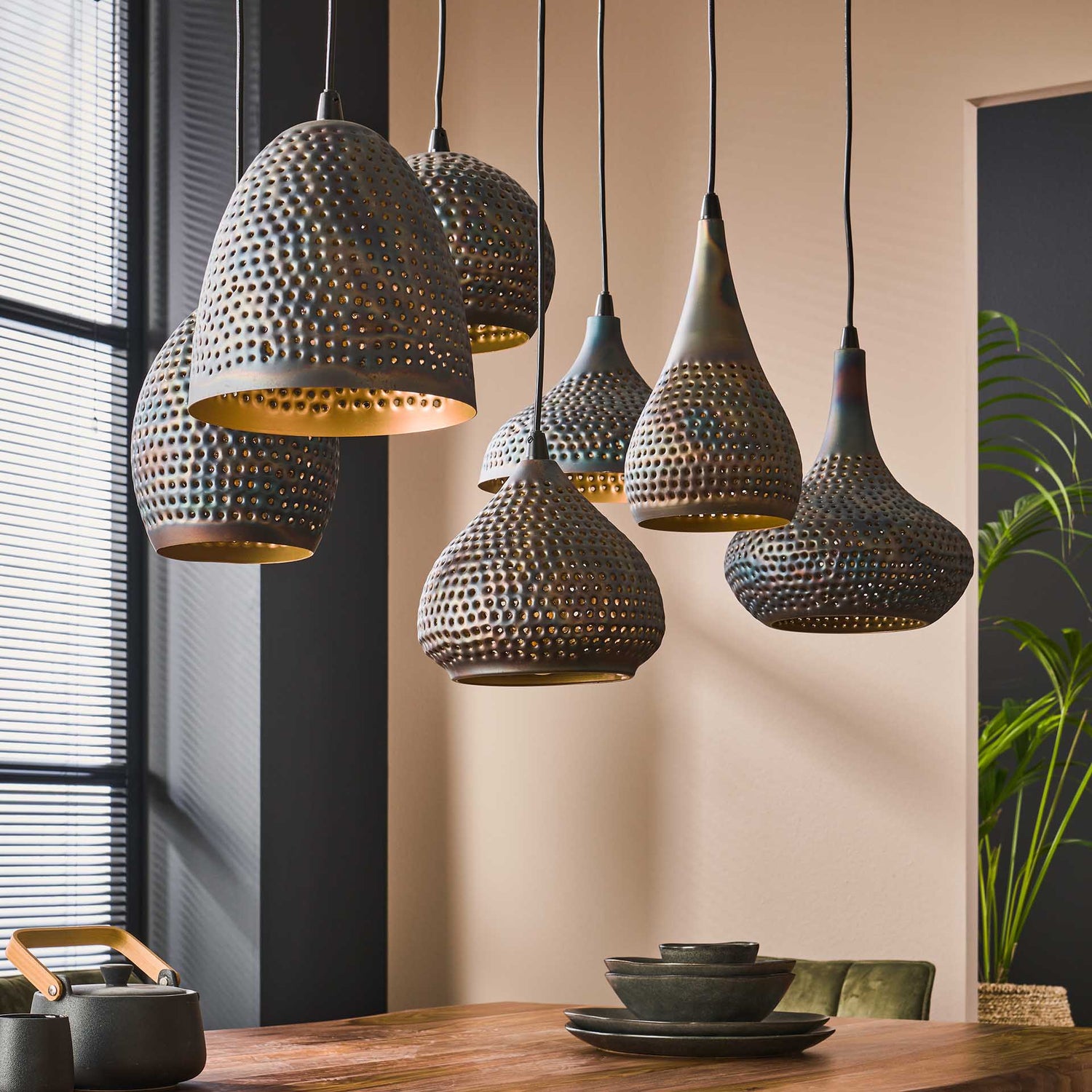 Hanglamp met 7 Lampen Punch Mix - 100x45x150 cm - Zwart Bruin