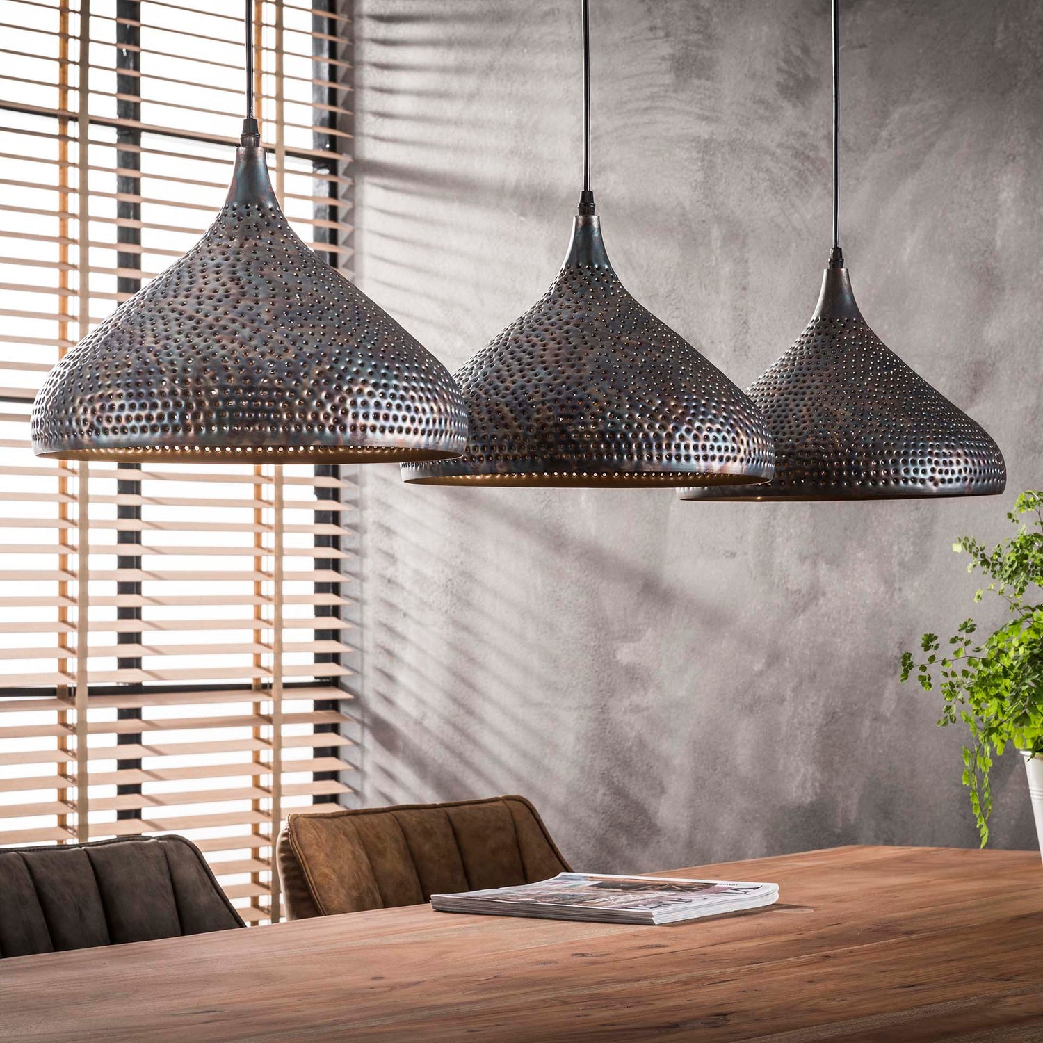 Hanglamp met 3 Lampen Punch Trechter - 135x32x150 cm - Zwart Bruin