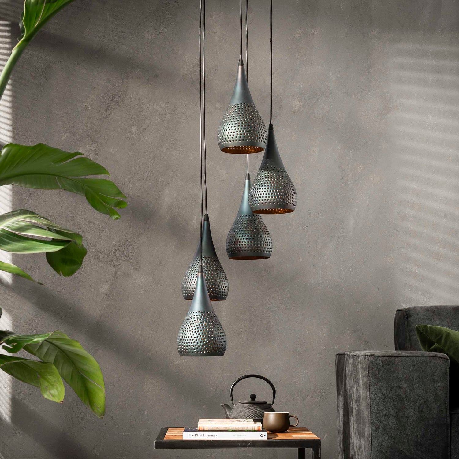 Hanglamp met 5 lampen Ø15 getrapt punch - 35x35x150 cm - Zwart Bruin