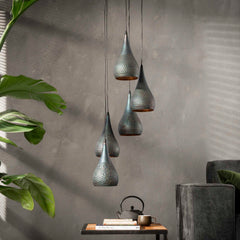 Hanglamp met 5 lampen Ø15 getrapt punch - 35x35x150 cm - Zwart Bruin