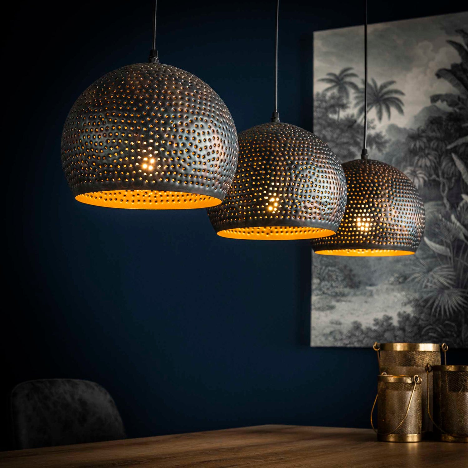 Hanglamp met 3 lampen punch bol - 110x25x150 cm - Zwart Bruin