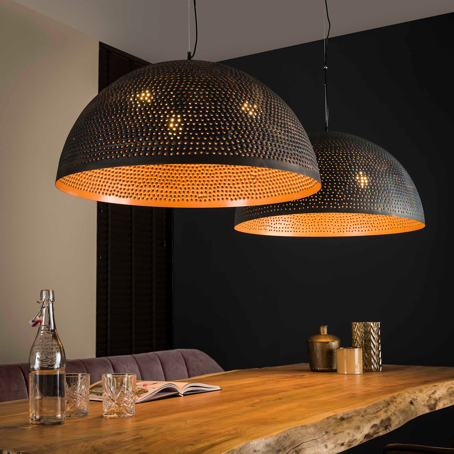 Hanglamp Ø70 Punch - 70x70x150 cm - Zwart Bruin