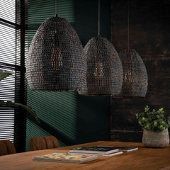 Hanglamp met 3 lampen Ø26 Armor Ovaal - 128x26x150 cm - Zwart Bruin