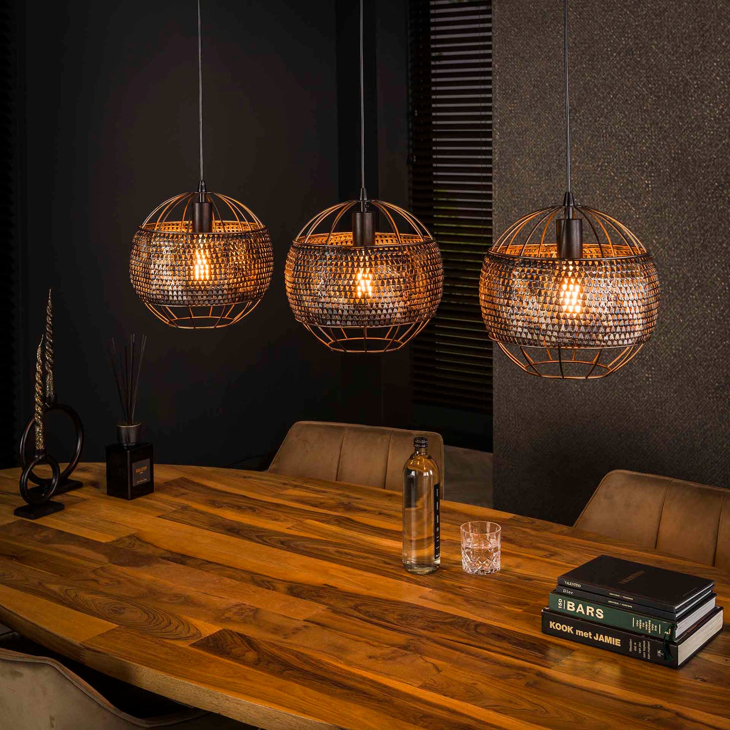 Hanglamp met 3 Lampen armor open - 110x30x150 cm - Zwart Bruin