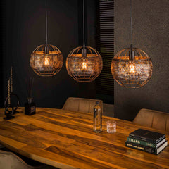 Hanglamp met 3 Lampen armor open - 110x30x150 cm - Zwart Bruin