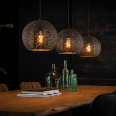 Hanglamp met 3 Lampen Ø26 Armor Half Rond - 128x26x150 cm - Zwart Bruin