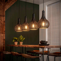 Hanglamp met 4 Lampen Armor Kegel - 140x25x150 cm - Zwart Bruin