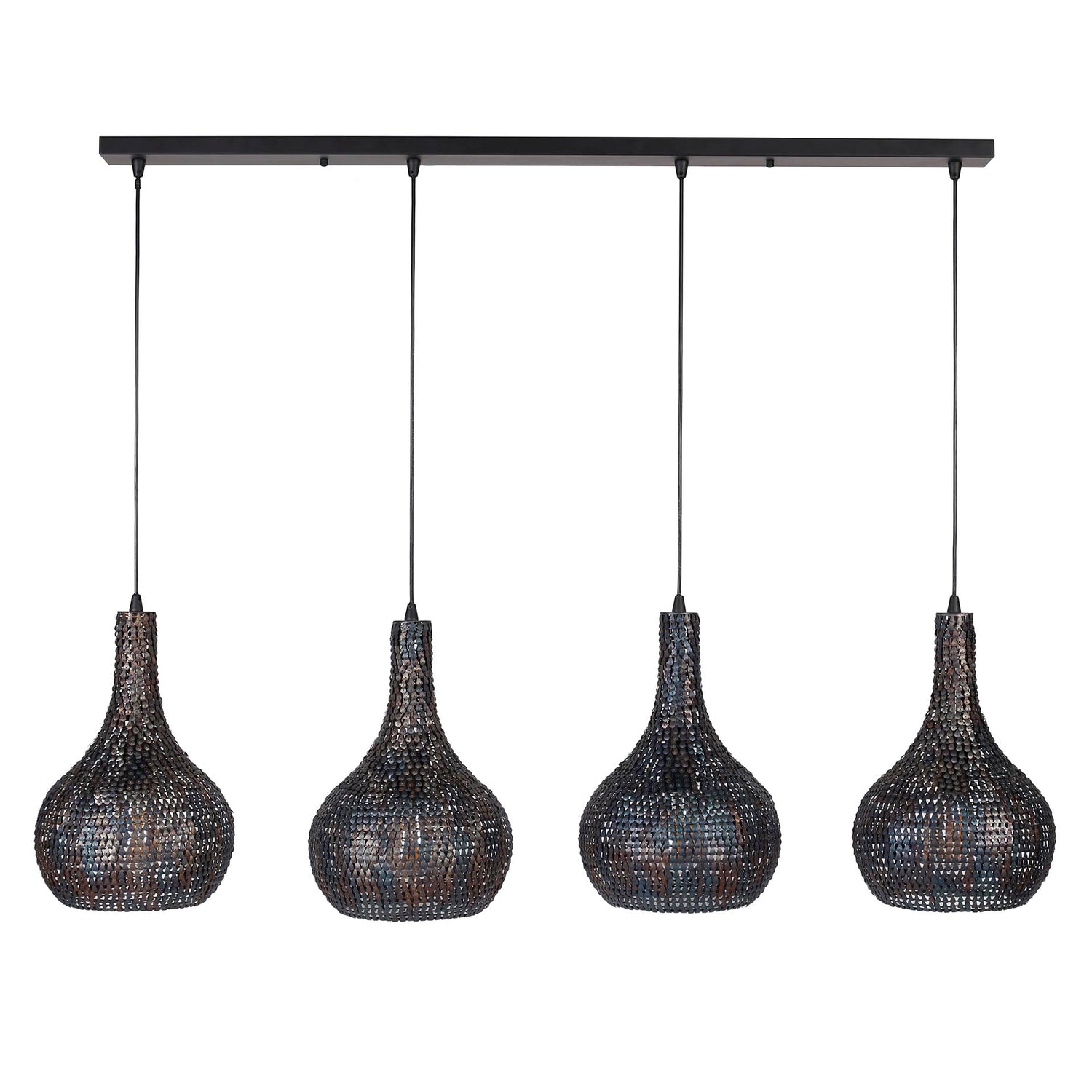 Hanglamp met 4 Lampen Armor Kegel - 140x25x150 cm - Zwart Bruin