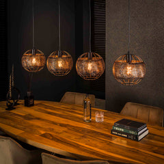 Hanglamp met 4 Lampen Ø25 Armor Open - 135x25x150 cm - Zwart Bruin
