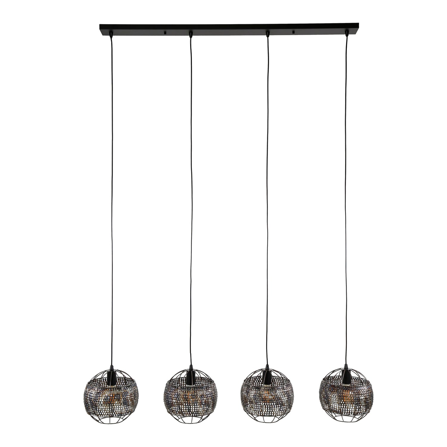 Hanglamp met 4 Lampen Ø25 Armor Open - 135x25x150 cm - Zwart Bruin