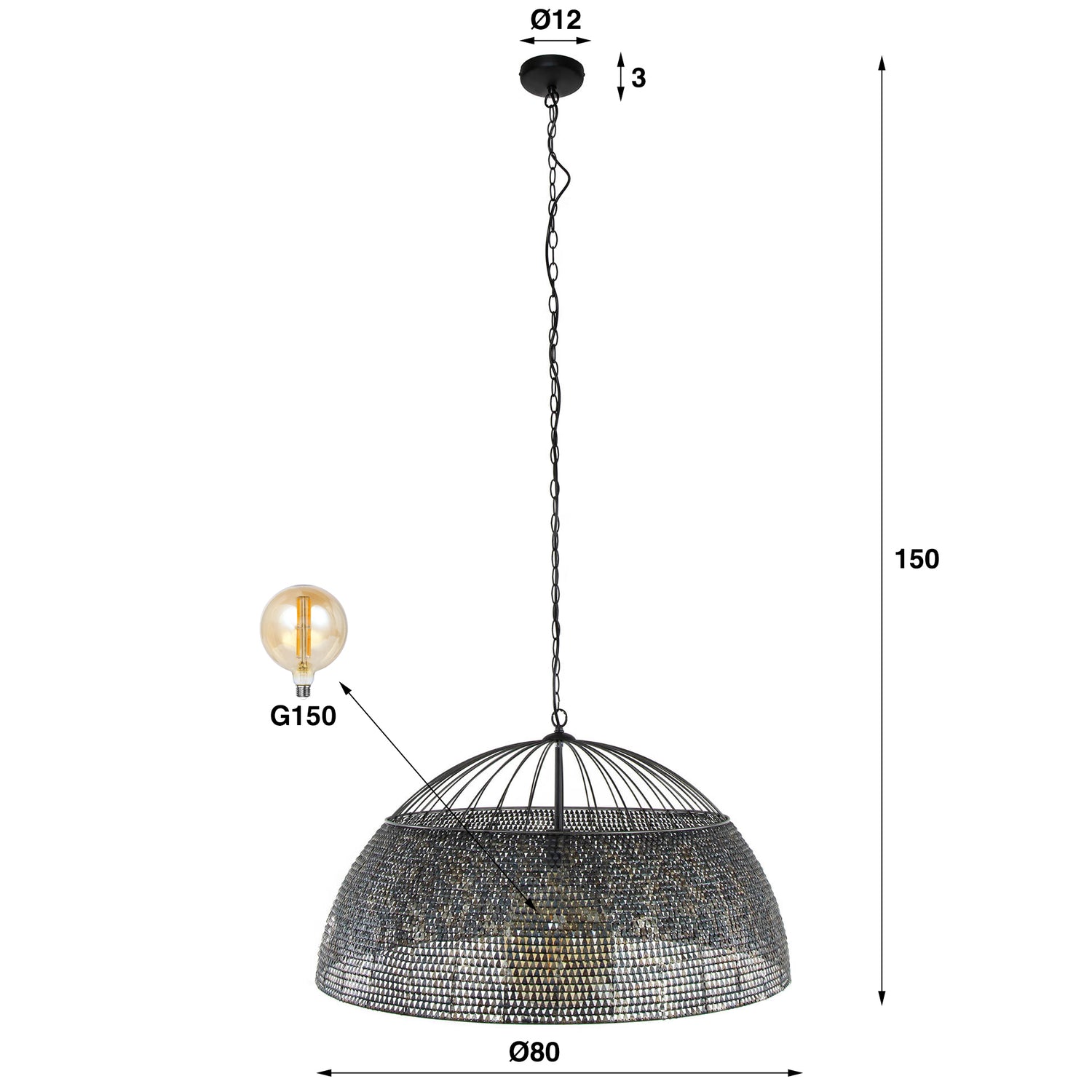 Hanglamp Ø80 Armor - 80x80x150 cm - Zwart Bruin
