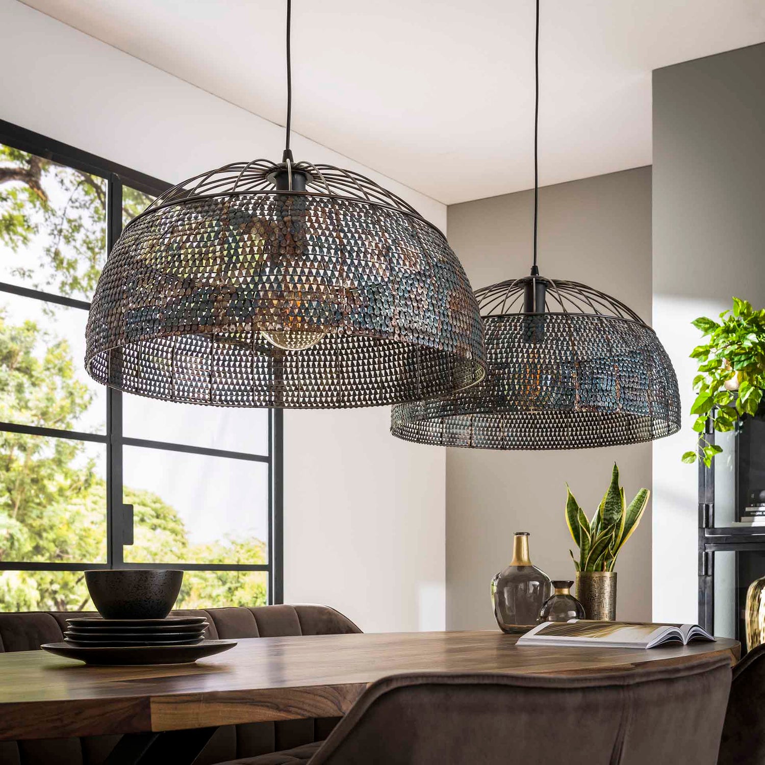 Hanglamp met 2 lampen Armor Ø60 - 140x60x150 cm - Zwart Bruin