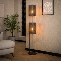 Vloerlamp met 2 Lampen Armor Tube - 28x28x150 cm - Zwart Bruin