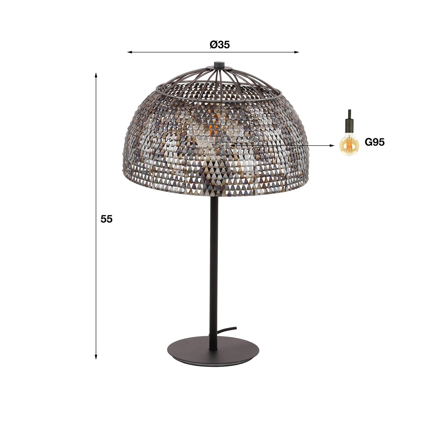 Tafellamp Ø35 Armor Open - 35x35x55 cm - Zwart Bruin