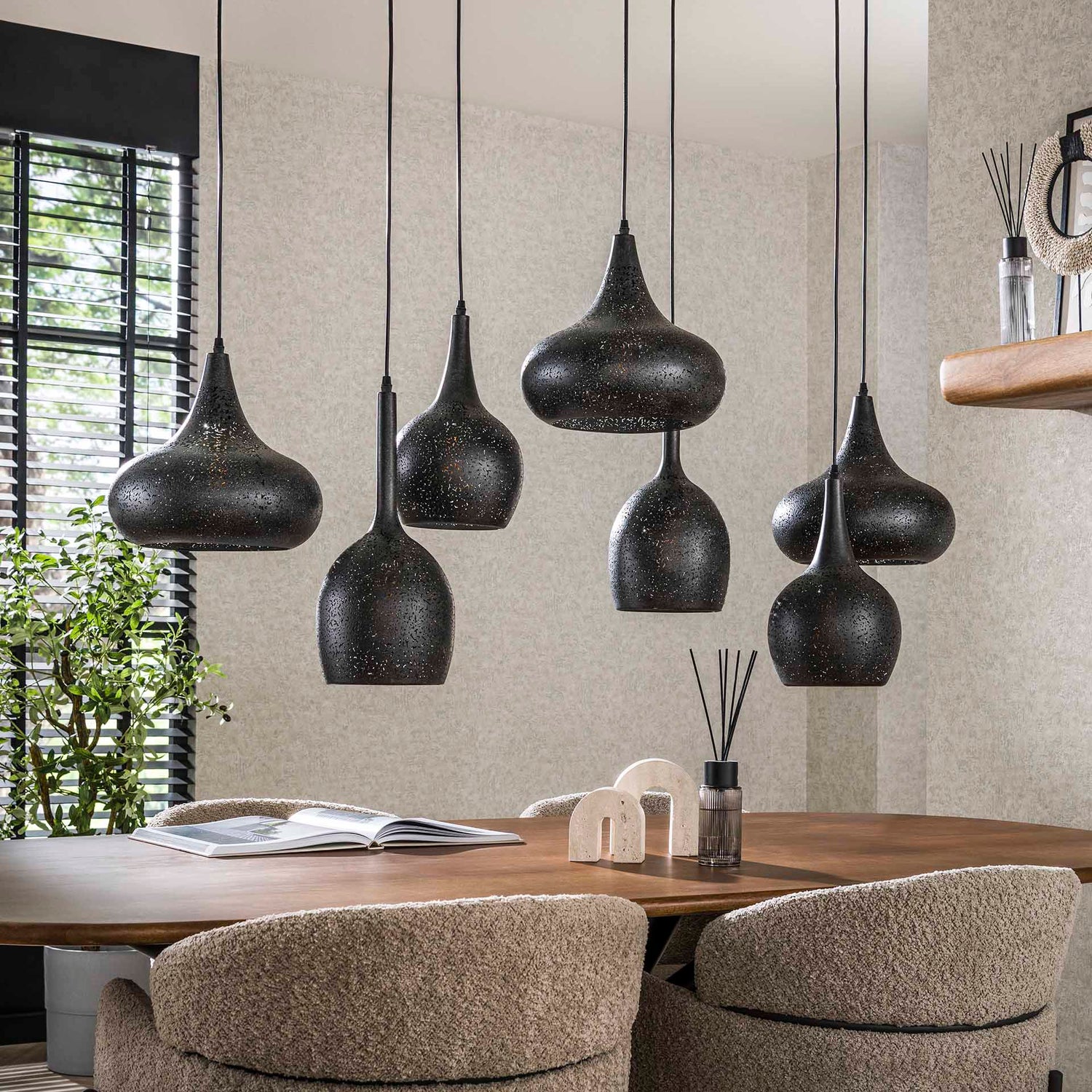 Hanglamp met 7 Lampen Zip - 135x50x150 cm - Artic Zwart