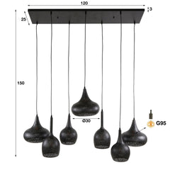 Hanglamp met 7 Lampen Zip - 135x50x150 cm - Artic Zwart