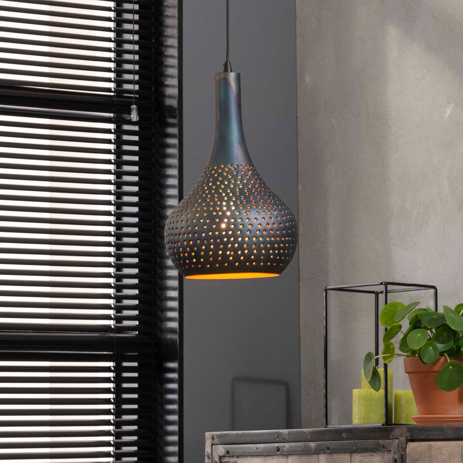 Hanglamp met 1 lamp industry concrete kegel - 25x25x150 cm - Zwart Bruin