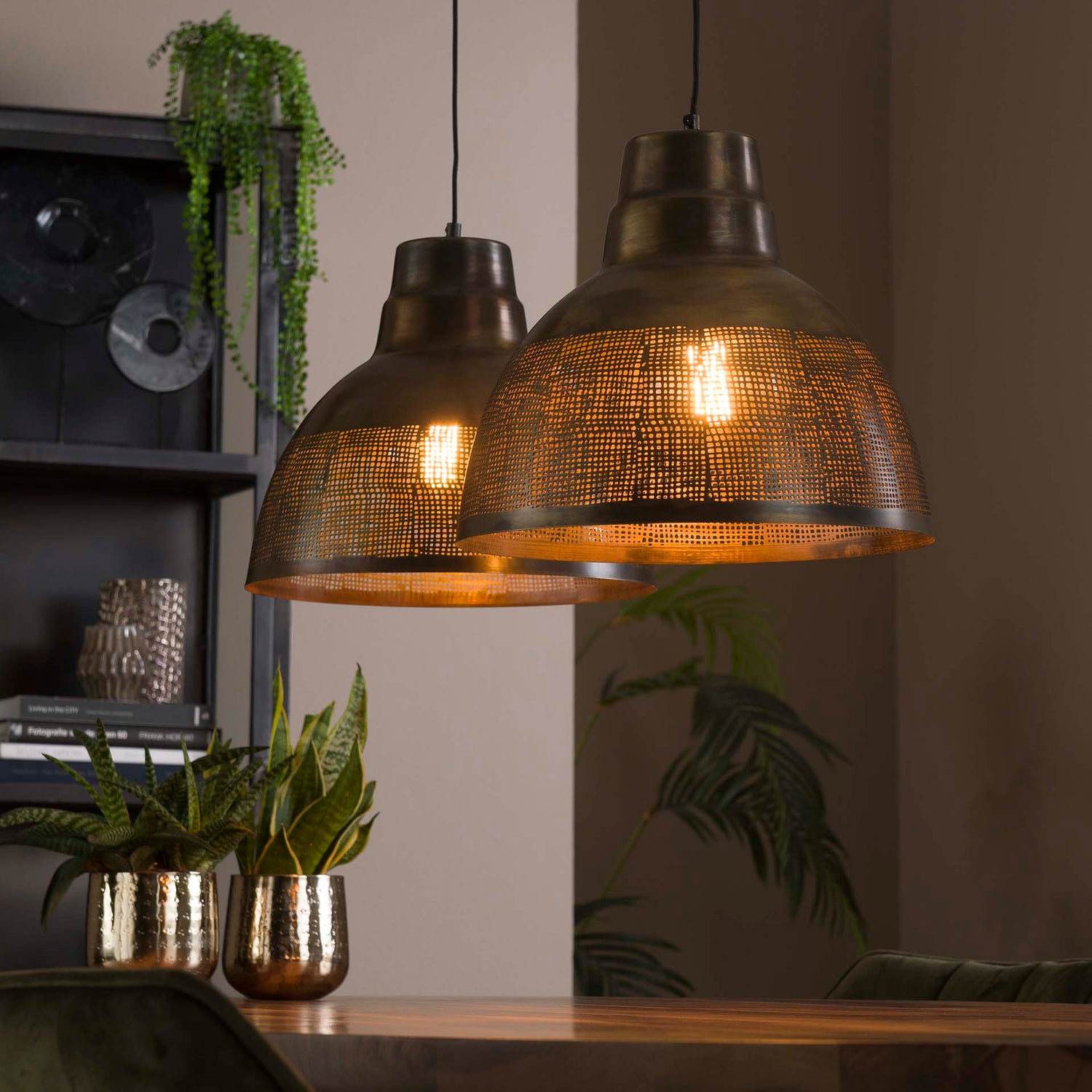 Hanglamp met 2xØ38 Screen - 95x38x150 cm - Brons - Antiek