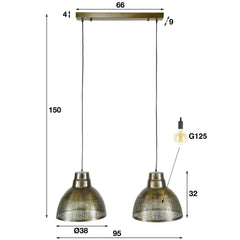 Hanglamp met 2xØ38 Screen - 95x38x150 cm - Brons - Antiek