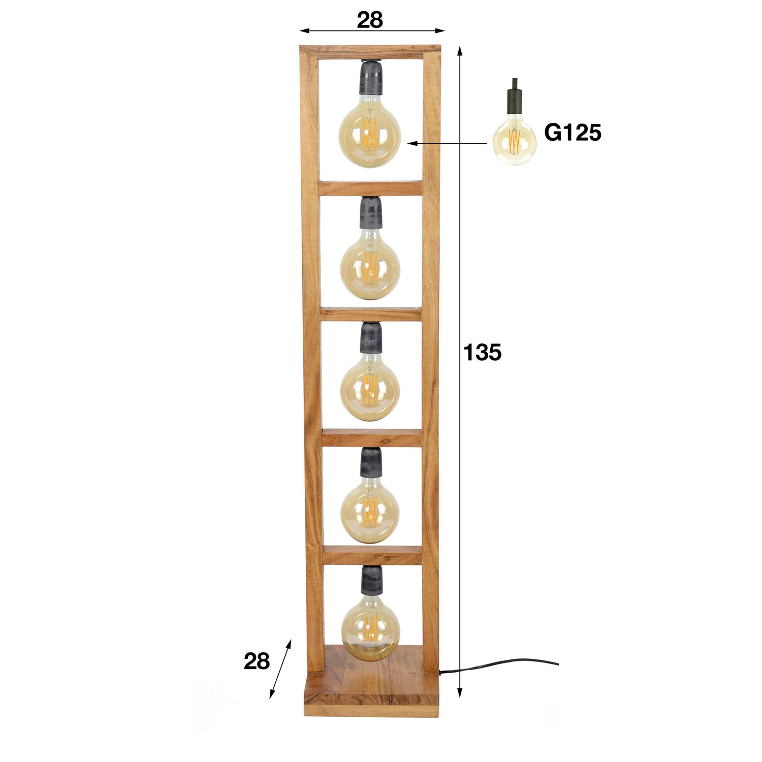 Vloerlamp met 5 lampen modulo houten frame - 28x28x135 cm - Naturel - Acacia