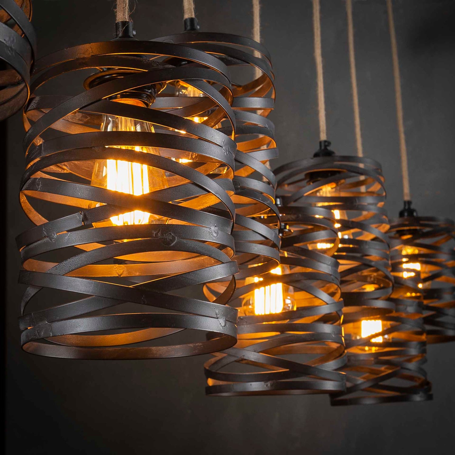 Hanglamp met 7 Lampen Twist Wikkel XL - 175x15x150 cm - Slate Grey