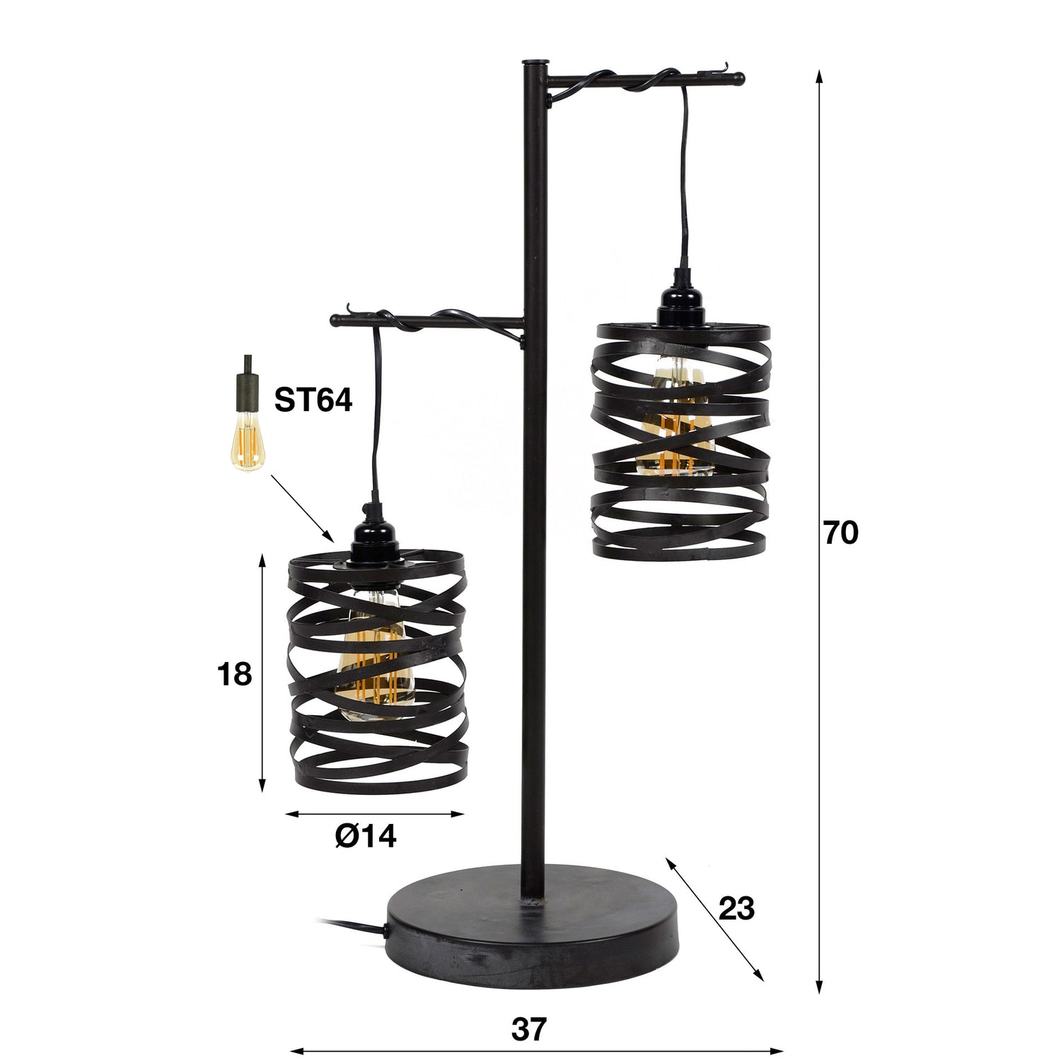 Tafellamp met 2 lamp spindle - 37x23x70 cm - Slate Grey