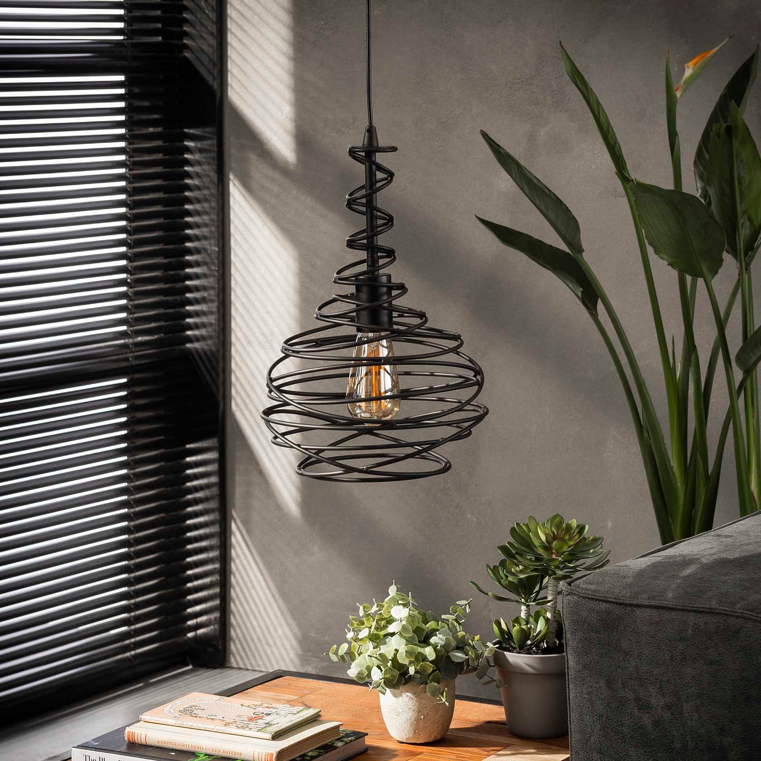 Hanglamp met 1 lamp Ø25 kegel spinn - 25x25x150 cm - Zwart