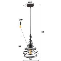 Hanglamp met 1 lamp Ø25 kegel spinn - 25x25x150 cm - Zwart