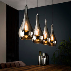 Hanglamp met 4 lampen silver drop glass - 130x20x150 cm - Chromed - Glas